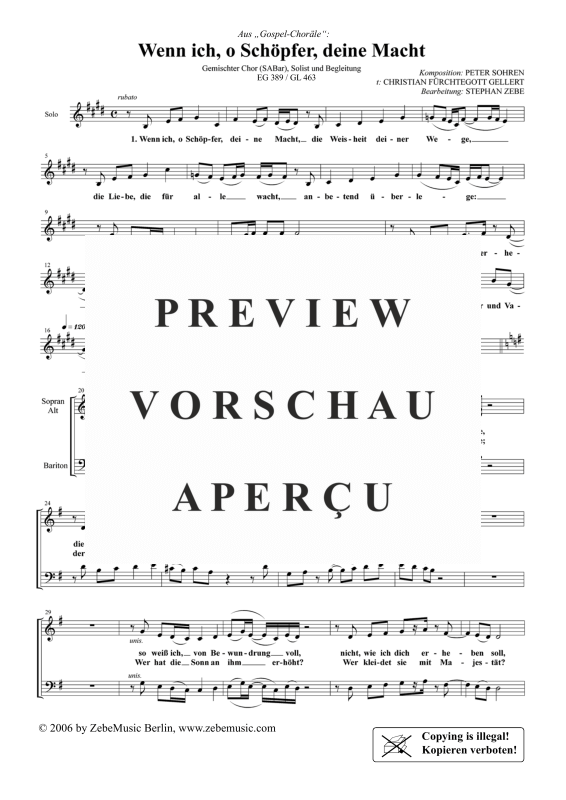 gallery: Wenn ich, o Schöpfer, deine Macht EG 506, , Gemischter Chor SAB, Solo und Klavier