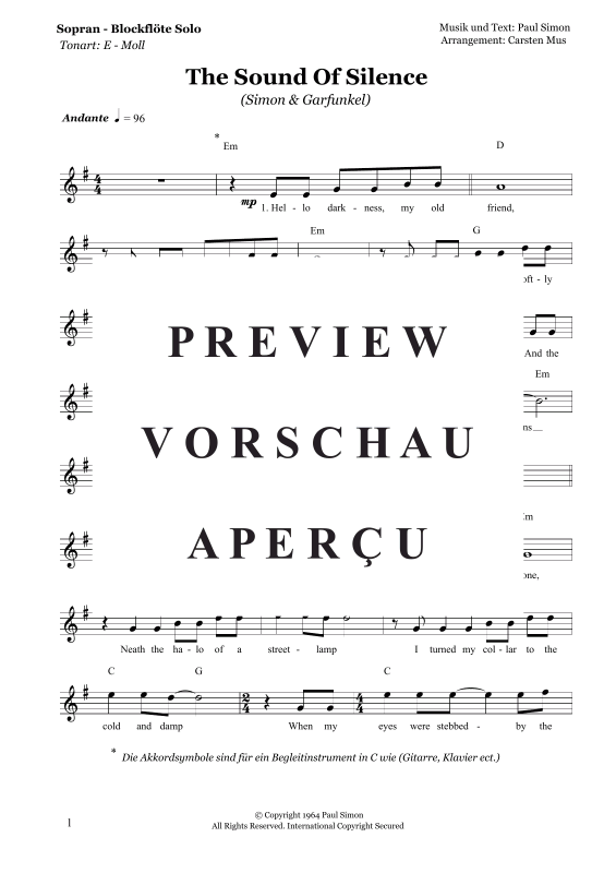 Product gallery: Page 2 of 4 The Sound of Silence , , (soprano recorder solo)