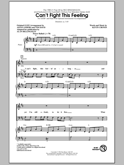 Product picture to: Can't Fight This Feeling (from Glee) (adapt. Alan Billingsley)