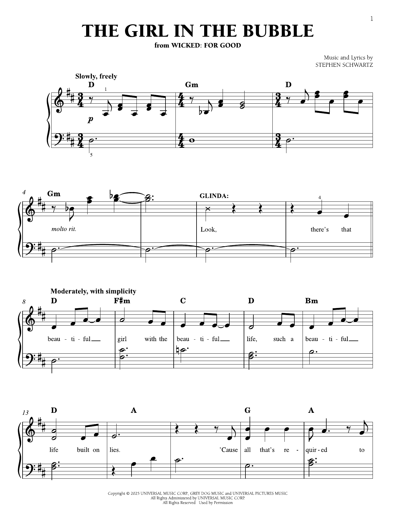 Produktgalerie: Seite 1 von 1 The Girl In The Bubble (from Wicked: For Good), Stephen Schwartz, Klavier