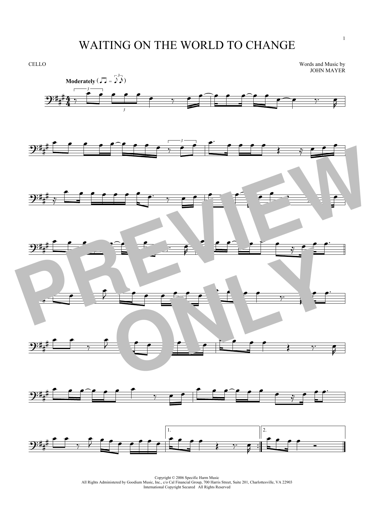 Produktgalerie: Seite 1 von 1 Waiting On The World To Change, John Mayer, Violoncello
