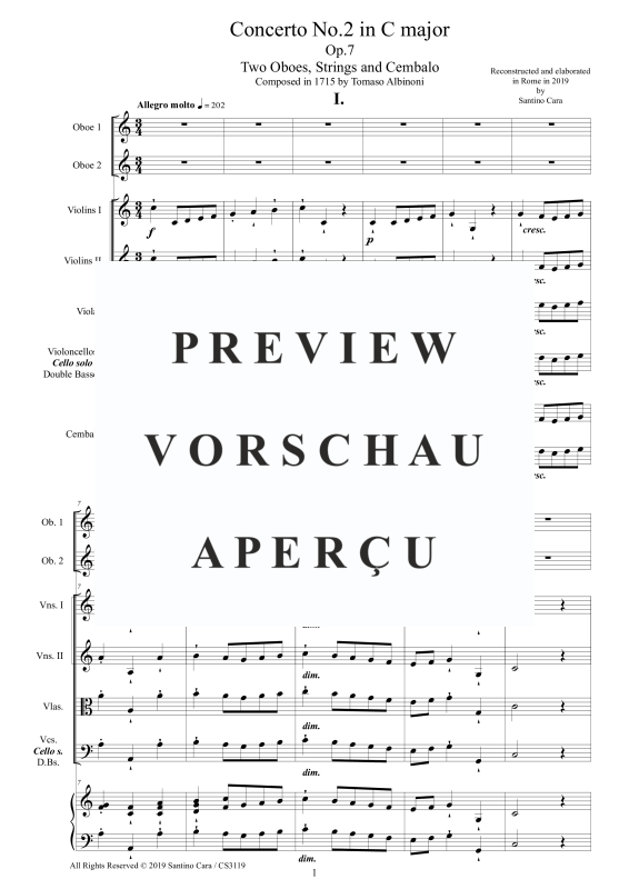 Product gallery: Page 2 of 11 Concerto No.2 in C-Dur Op.7, , 2 Solo Oboes, String Ensemble, and Harpsichord (Bc)