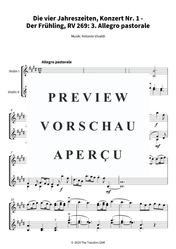 Produktgalerie: Seite 4 von 9 Die vier Jahreszeiten, Konzert Nr. 1 - Der Frühling - 3. Allegro pastorale, The Twiolins, (Geige)