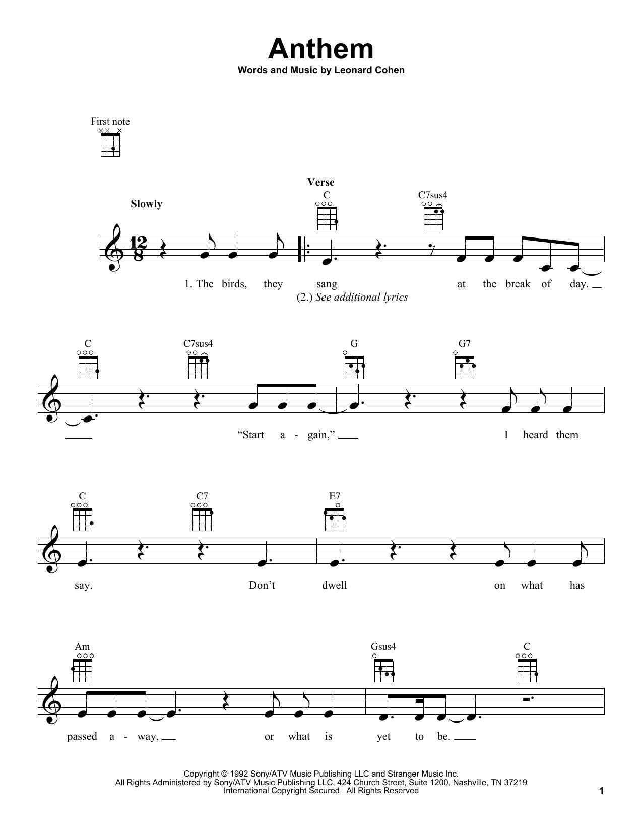 Product gallery: Page 1 of 1 Anthem, Leonard Cohen