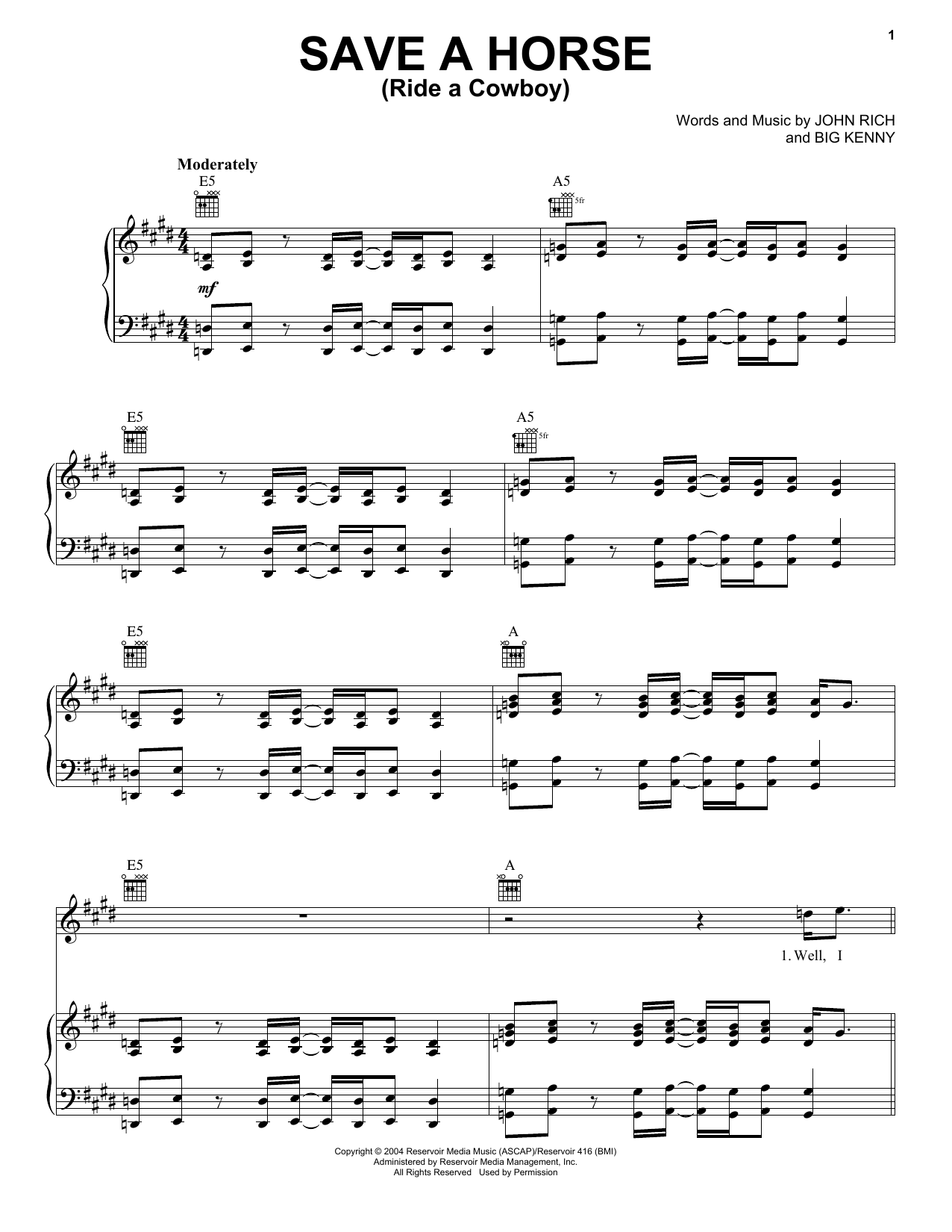Produktgalerie: Seite 1 von 1 Save A Horse (Ride A Cowboy), Big & Rich, Gesang, Gitarre, Klavier