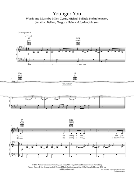 Produktgalerie: Seite 1 von 1 Younger You, Miley Cyrus, Gesang, Gitarre, Klavier