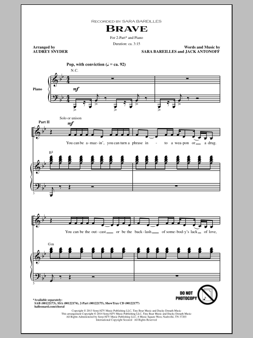 Produktbild zu: Brave (arr. Audrey Snyder)