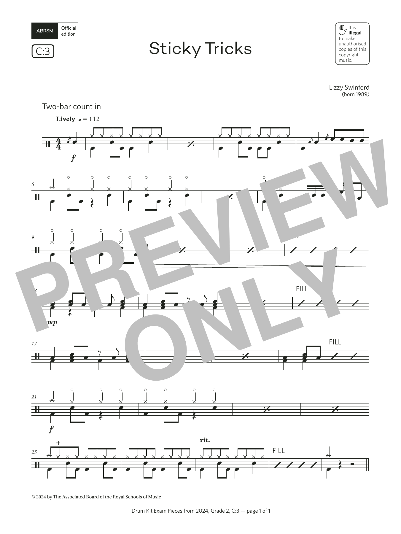 Product gallery: Page 1 of 1 Sticky Tricks  (Grade 2, list C3, from the ABRSM Drum Kit Syllabus 2024), Lizzy Swinford