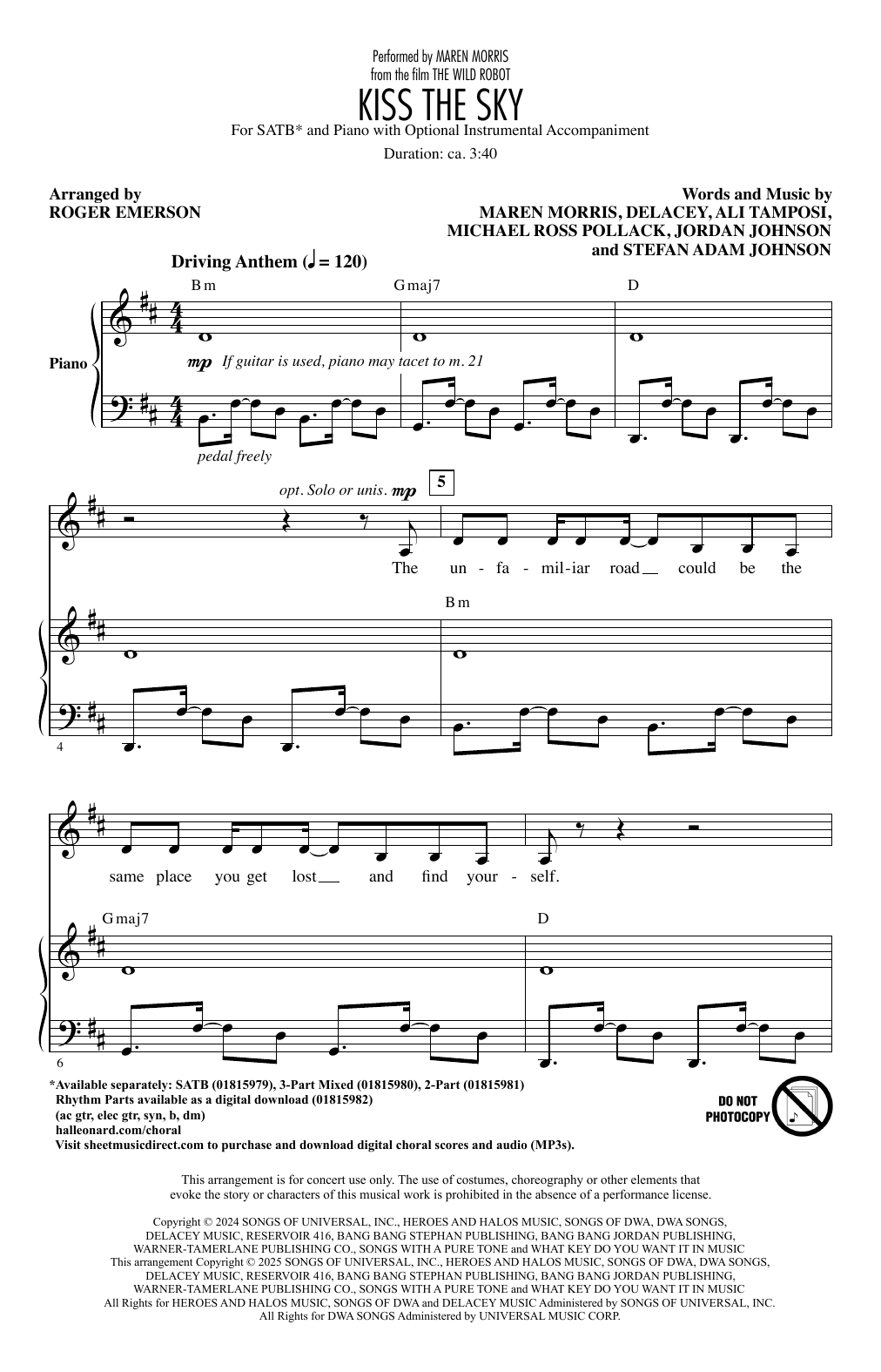 Produktbild zu: Kiss The Sky (from The Wild Robot) (arr. Roger Emerson)