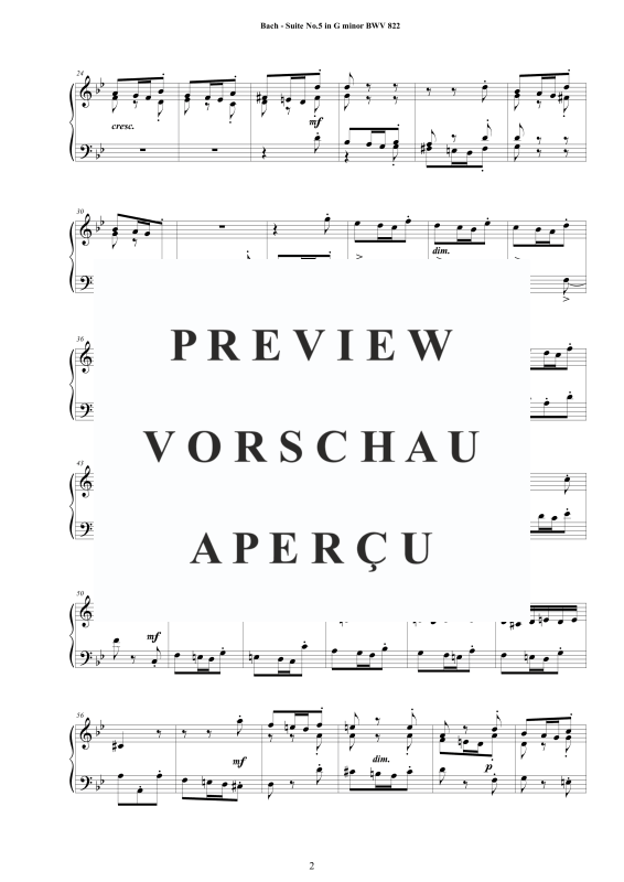 Produktgalerie: Seite 3 von 11 Suite No.5 in G-Moll BWV 822 - Complete Piano Version, , Klavier Solo