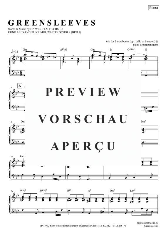 Produktgalerie: Seite 11 von 11 Greensleeves, Simoni, Edward, (Posaunen Trio + Klavier)