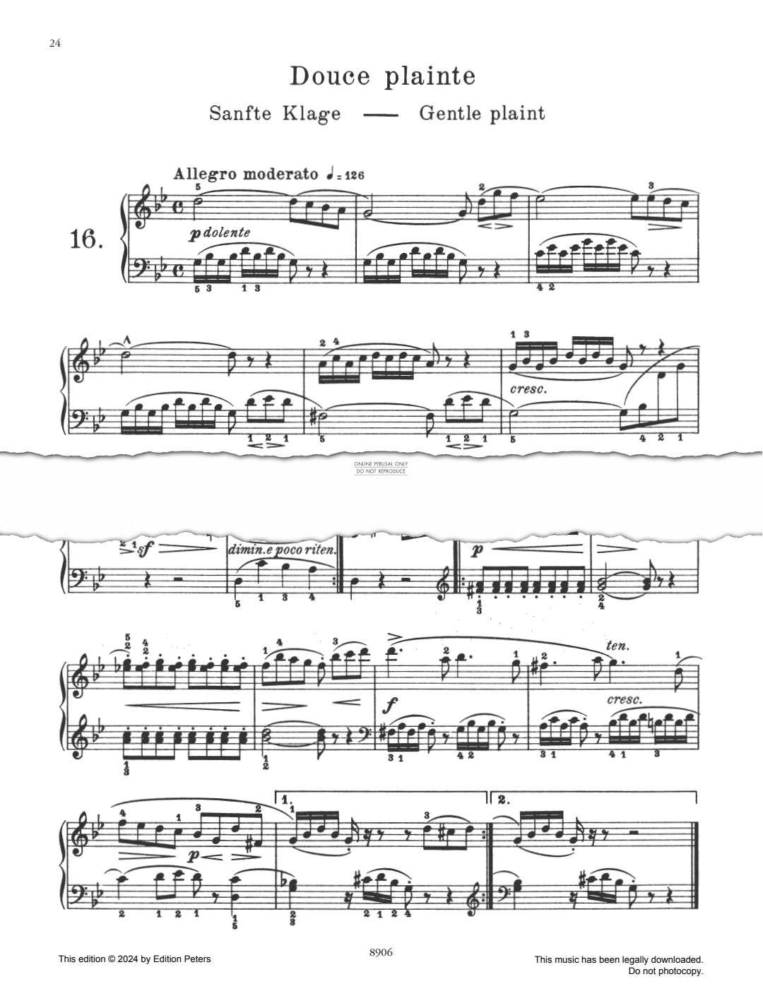 Produktbild zu: Douce Plainte Op. 100 No. 16