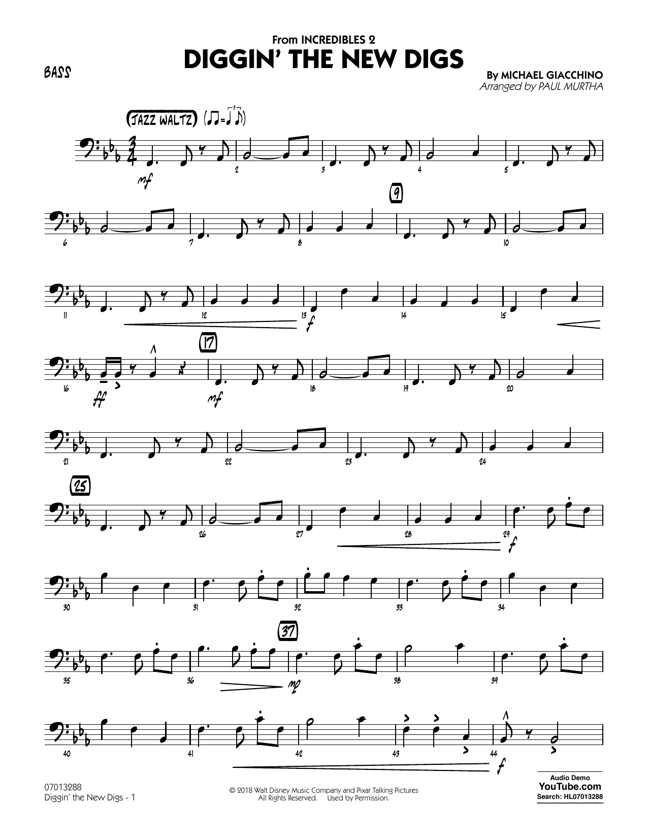 Produktgalerie: Seite 1 von 1 Diggin' the New Digs (from Incredibles 2) (arr. Paul Murtha) - Bass, 