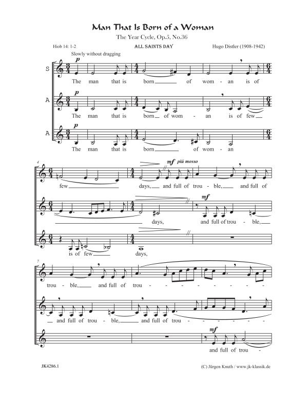 Produktbild zu: Man That Is Born of a Woman (The Year Cycle, Op.5, No.36)Hugo Distler