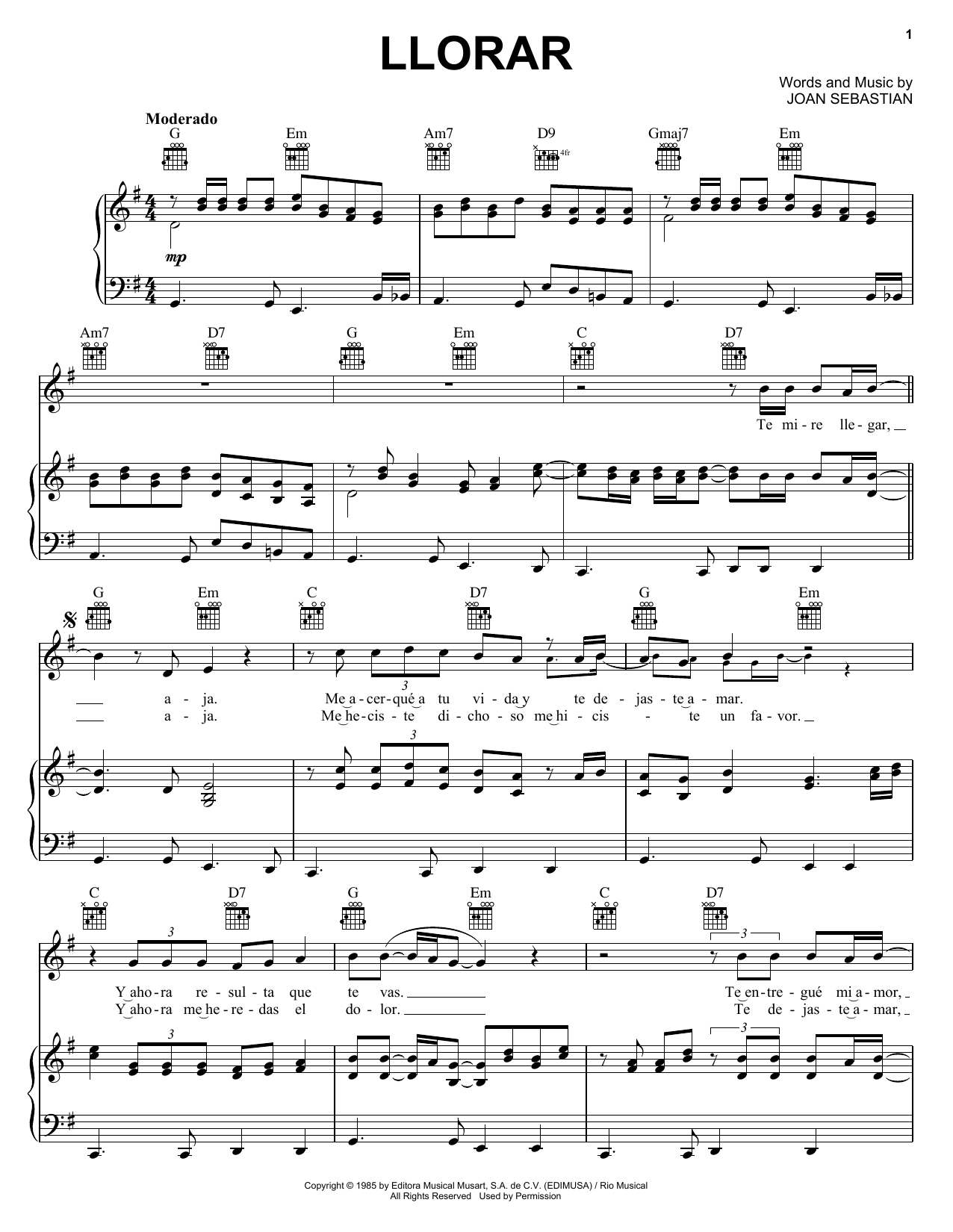 Produktgalerie: Seite 1 von 1 Llorar, Joan Sebastian, Gesang, Gitarre, Klavier