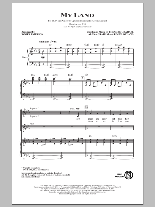 Produktgalerie: Seite 1 von 1 My Land (arr. Roger Emerson), Celtic Thunder, Chor