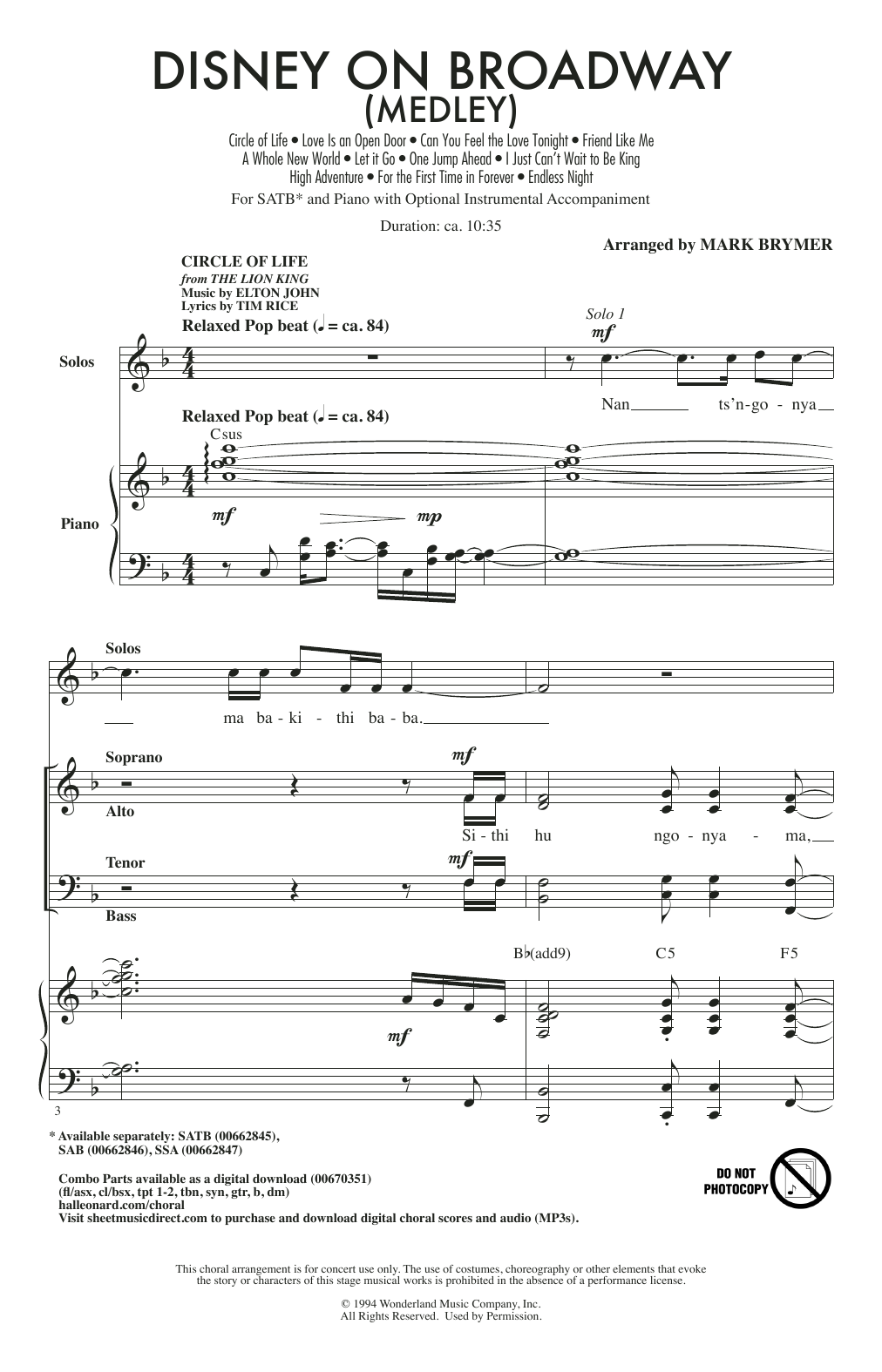 Product picture to: Disney On Broadway (Medley)