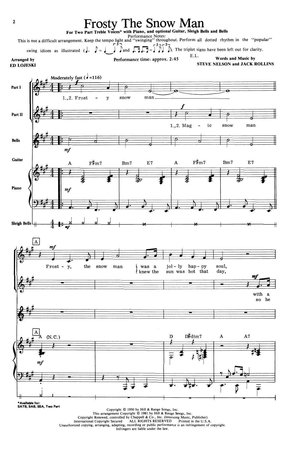 Produktbild zu: Frosty The Snow Man (arr. Ed Lojeski)