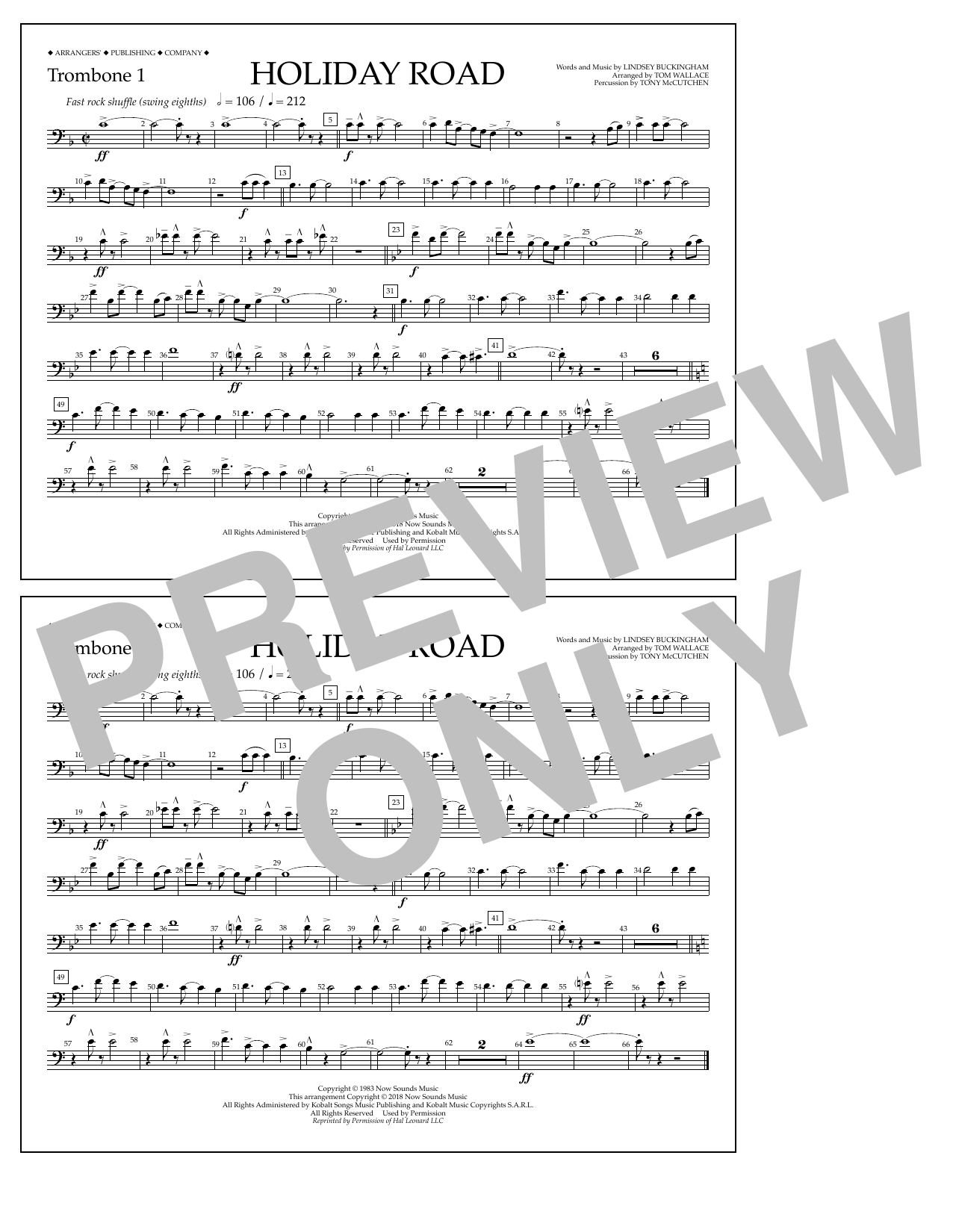 Product gallery: Page 1 of 1 Holiday Road (from National Lampoon's Vacation) (arr. Tom Wallace) - Trombone 1, Lindsey Buckingham