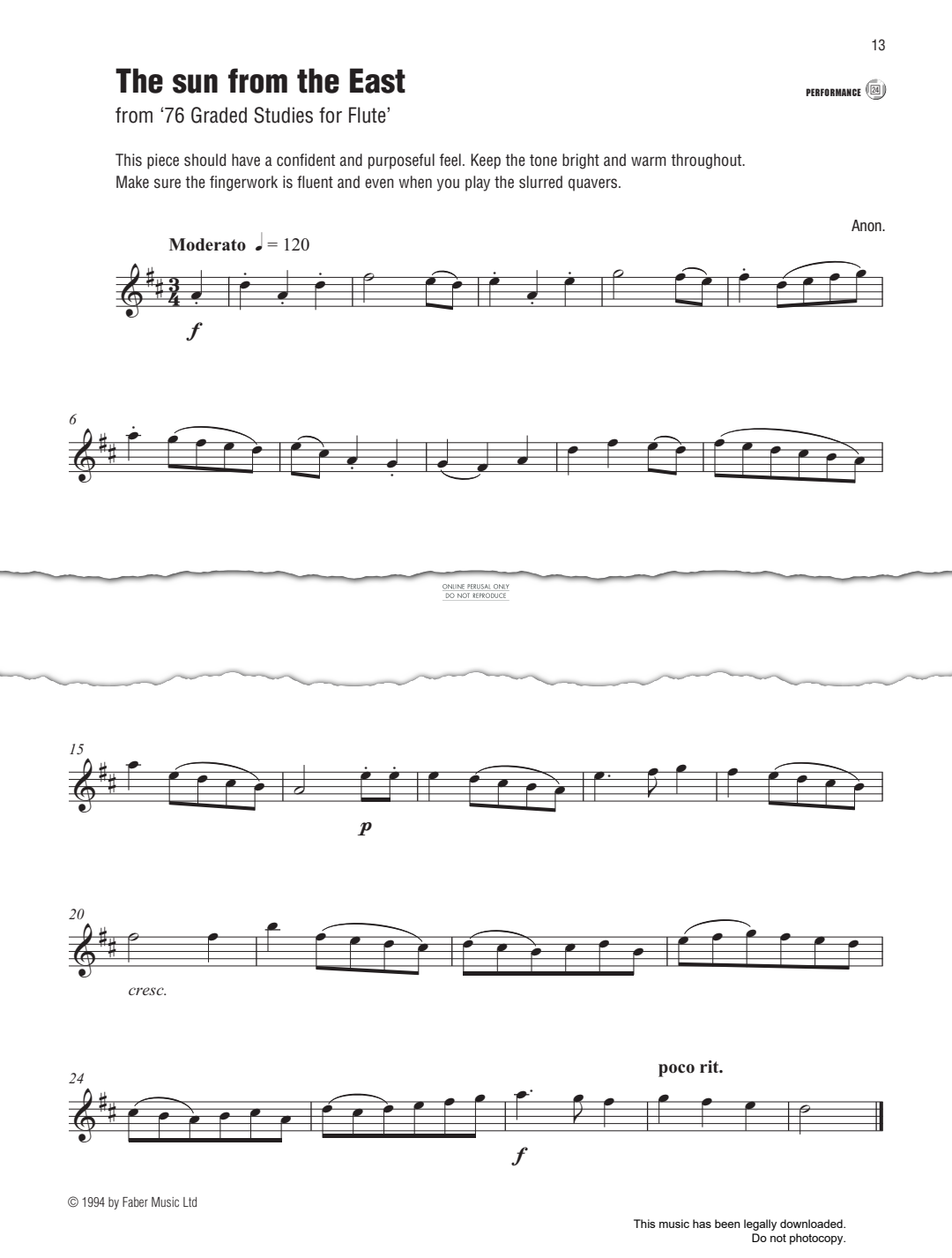 gallery: The Sun from the East (from '76 Graded Studies for Flute'), Anon, Flöte