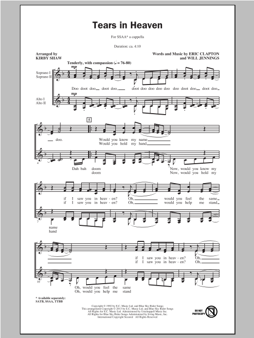 Produktgalerie: Seite 1 von 1 Tears In Heaven (arr. Kirby Shaw), Eric Clapton, Chor