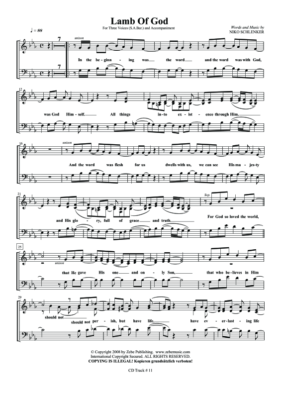 gallery: Lamb Of God, , Gemischter Chor SAB und Klavier