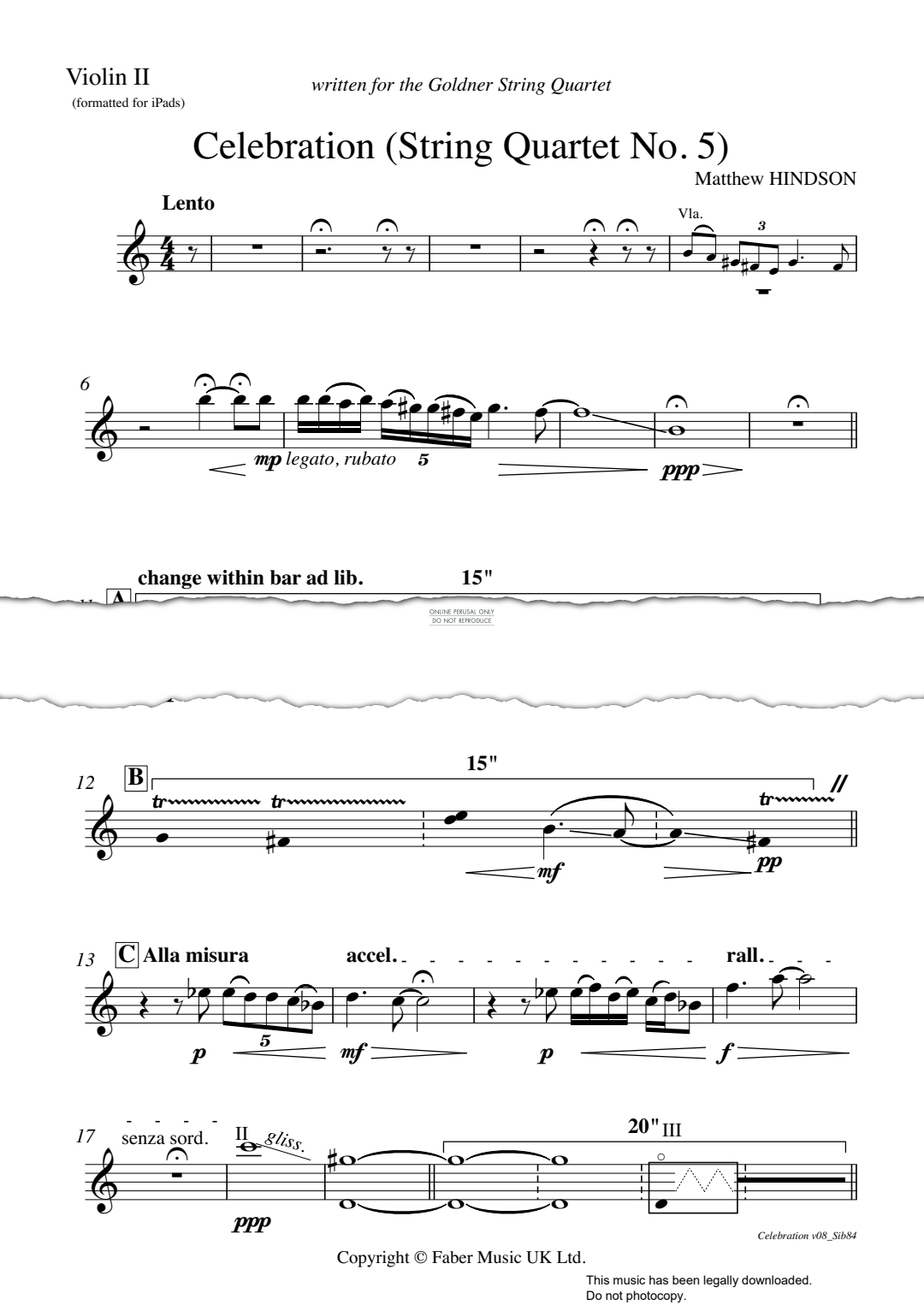 Produktgalerie: Seite 1 von 1 Celebration (String Quartet No 5), Matthew Hindson, Violine