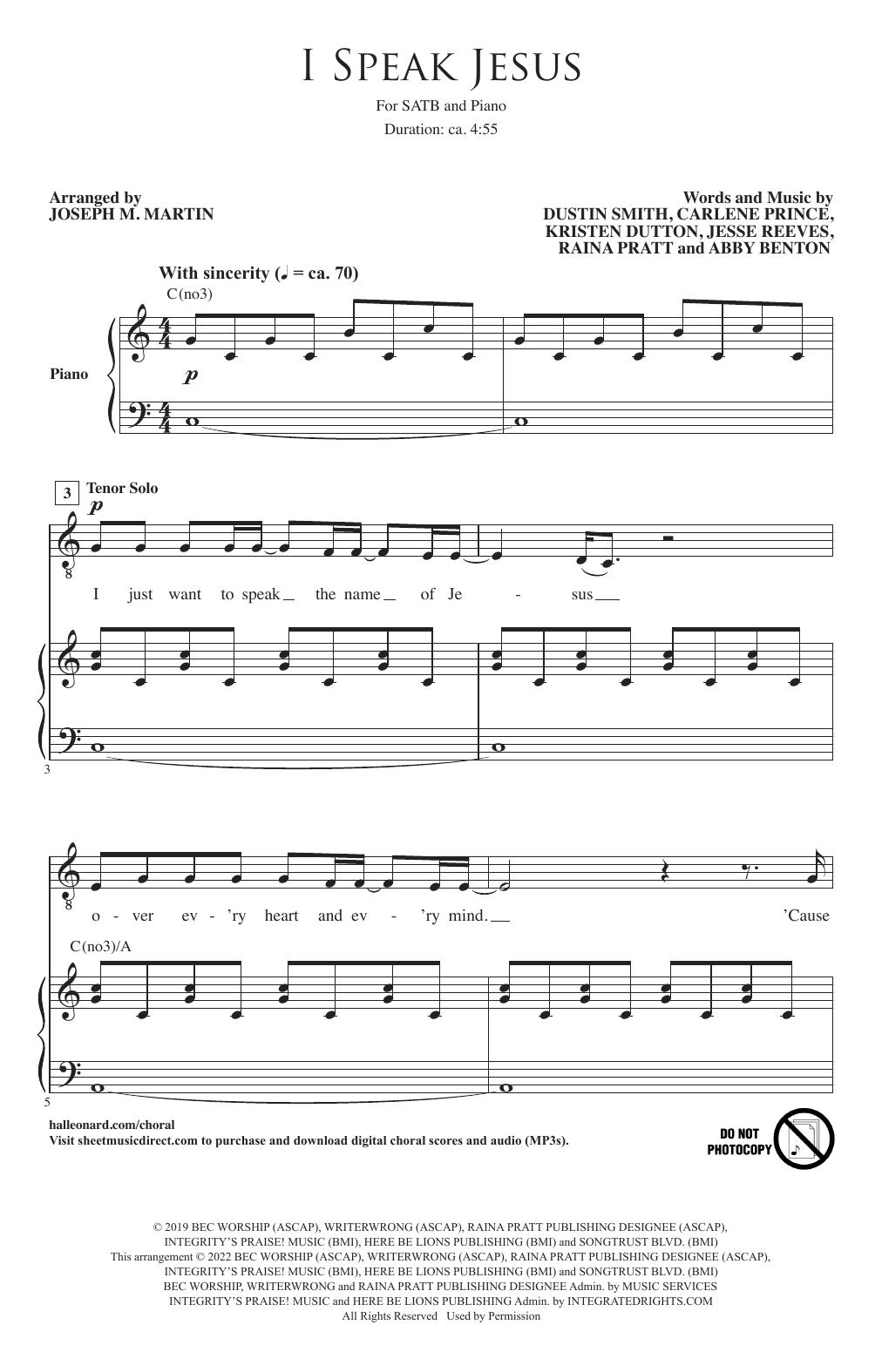Product picture to: I Speak Jesus (arr. Joseph M. Martin)