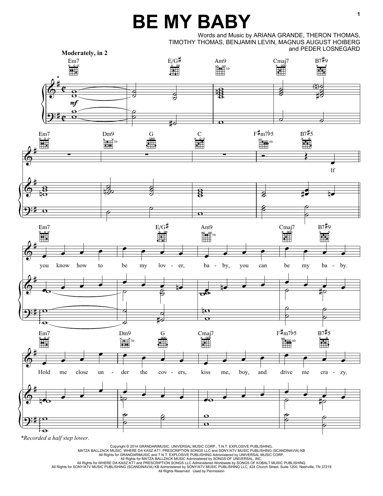 Produktgalerie: Seite 1 von 1 Be My Baby, Ariana Grande, Gesang, Gitarre, Klavier