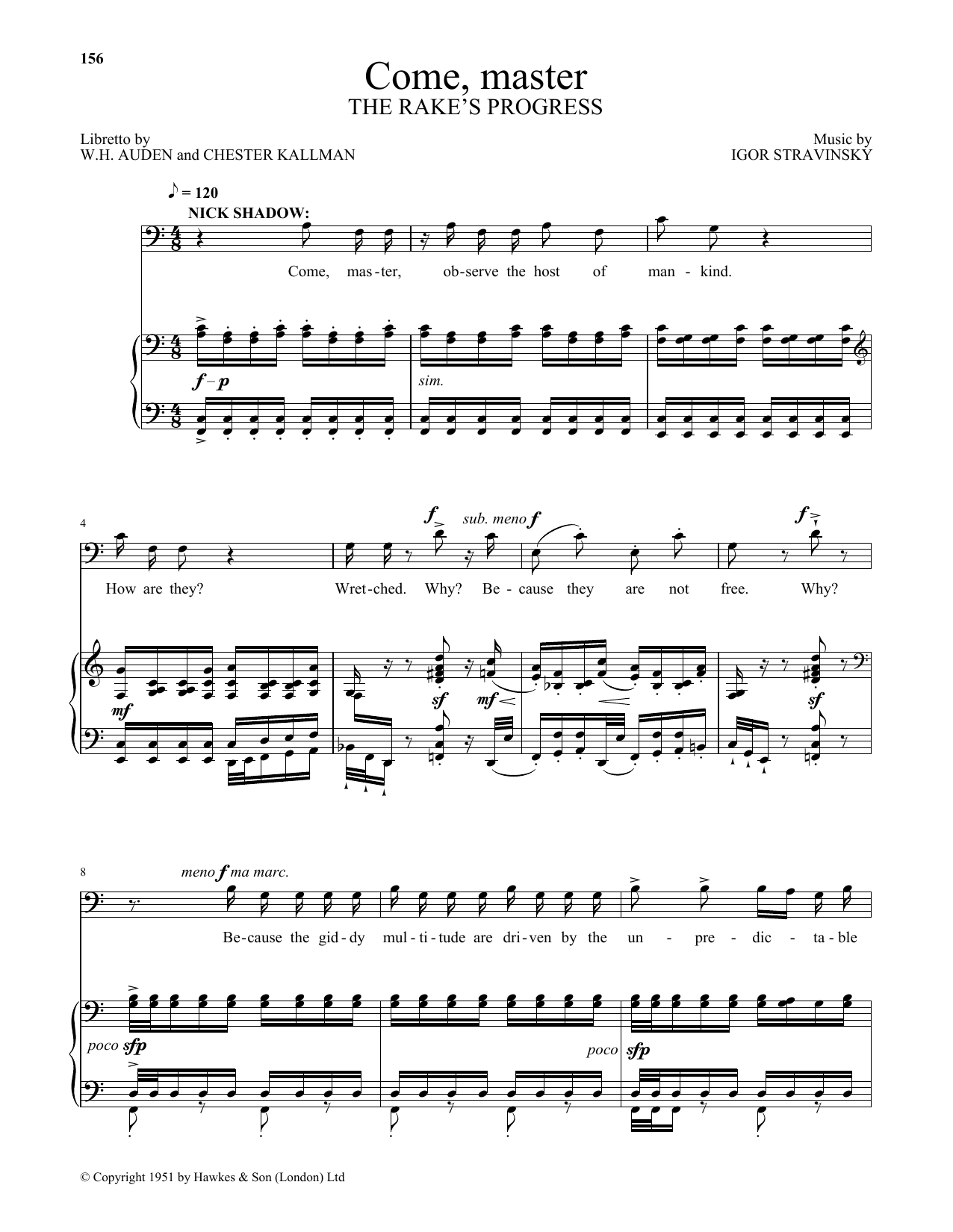 Product picture to: Come, master (from The Rake's Progress)