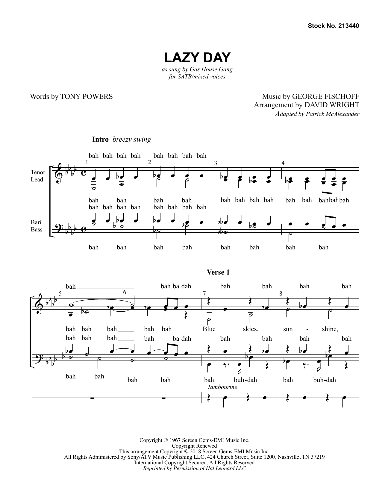 Product picture to: Lazy Day (arr. David Wright)