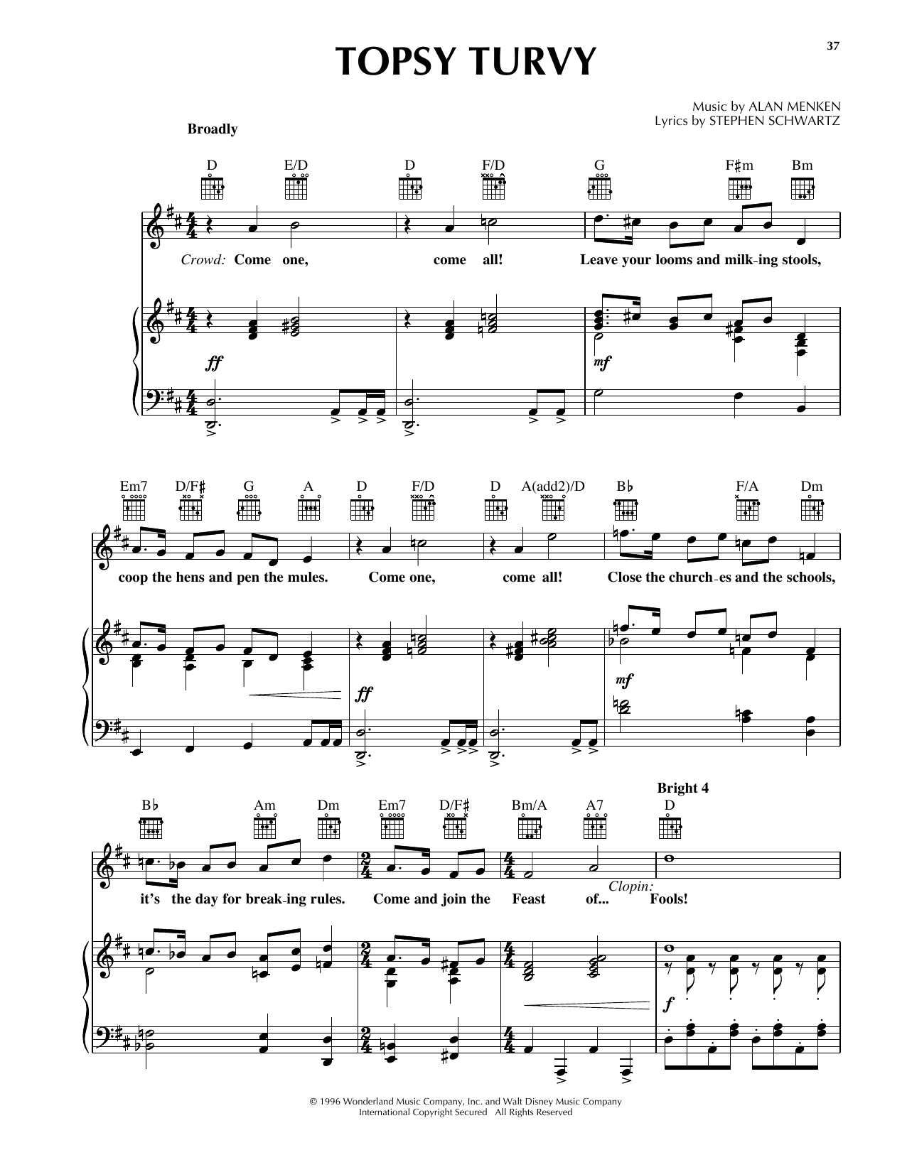 Produktgalerie: Seite 1 von 1 Topsy Turvy (from The Hunchback Of Notre Dame), Alan Menken & Stephen Schwartz, Gesang, Gitarre, Klavier