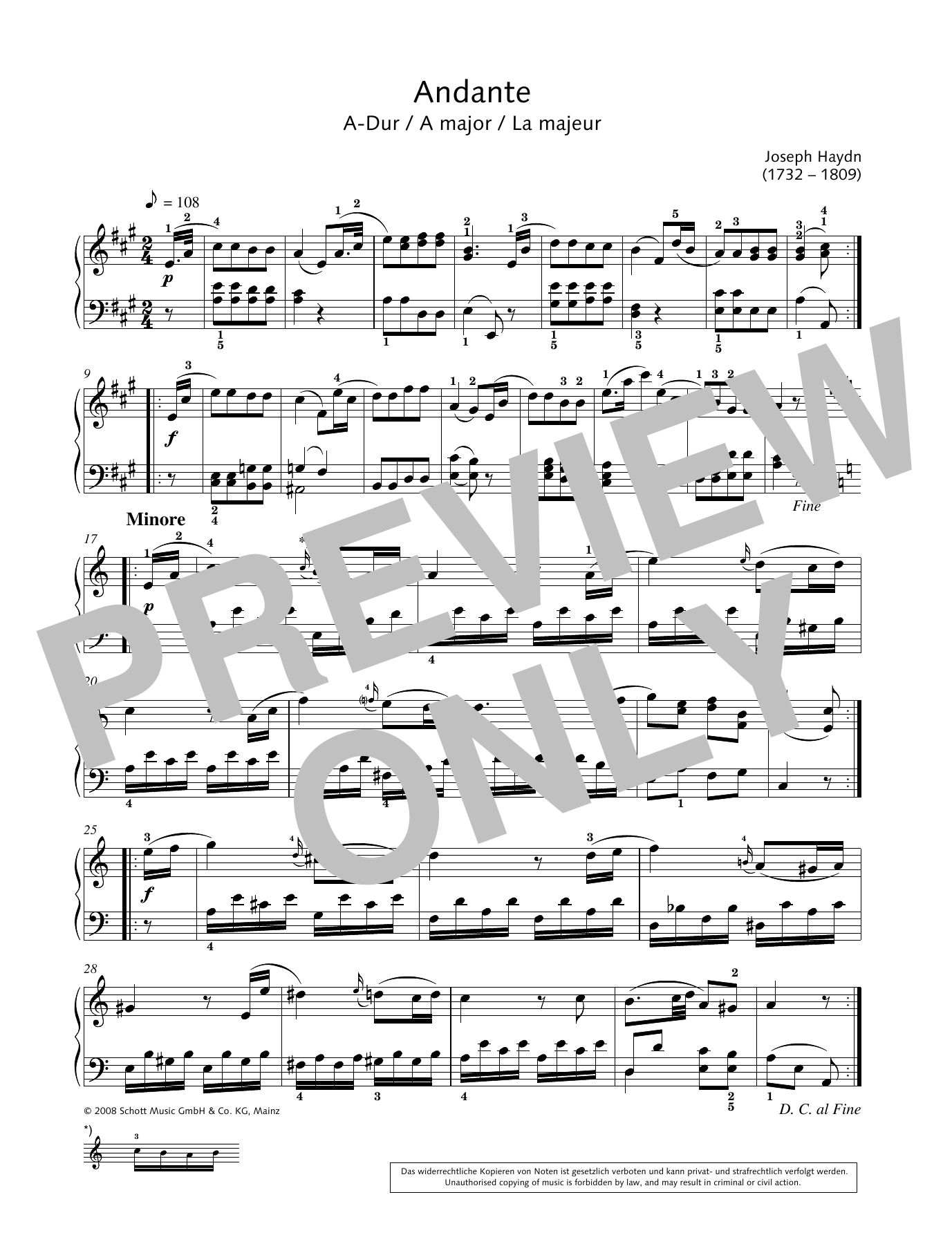 Product gallery: Page 1 of 1 Andante in A major, Joseph Haydn