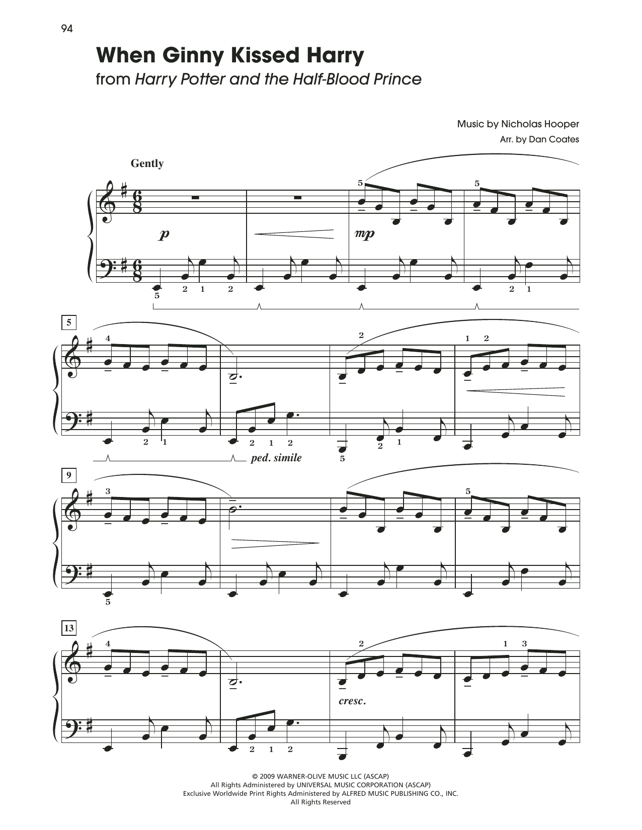 Product picture to: When Ginny Kissed Harry (from Harry Potter And The Half-Blood Prince) (arr. Dan Coates)