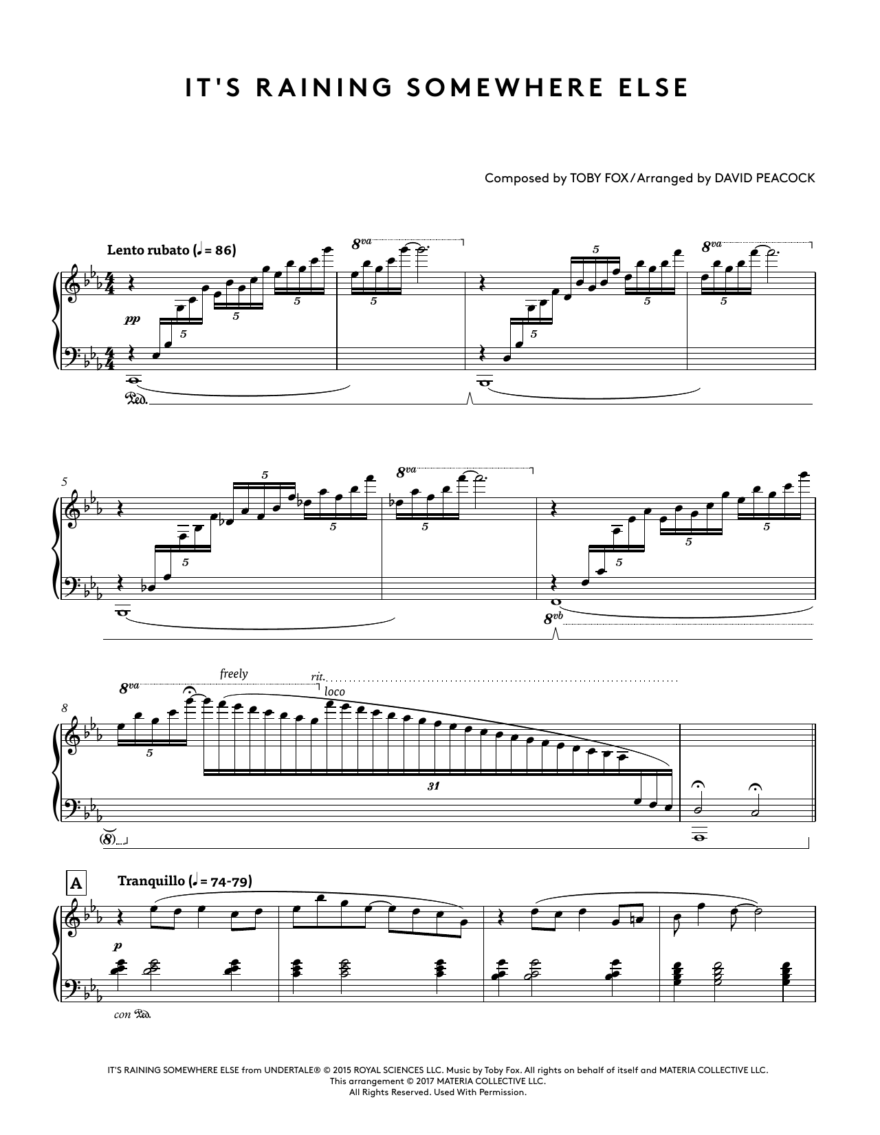 Produktbild zu: It's Raining Somewhere Else (from Undertale Piano Collections) (arr. David Peacock)