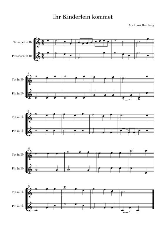 gallery: Ihr Kinderlein kommet, , Duett für Trompete in B und Plesshorn/Trompete in B