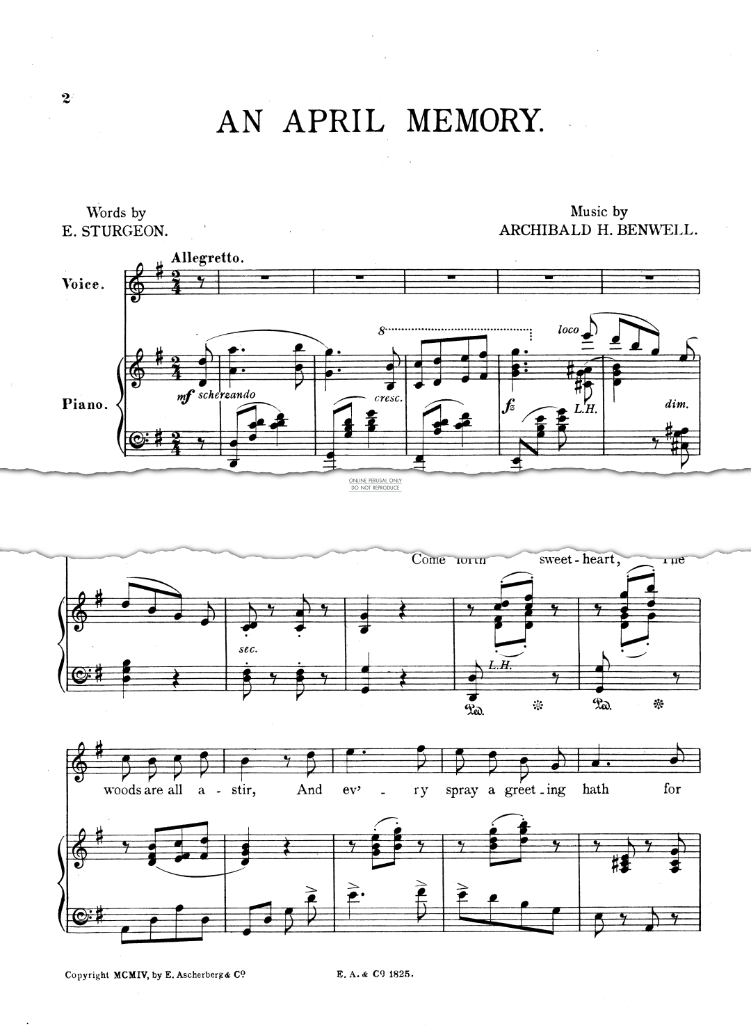 Produktgalerie: Seite 1 von 1 An April Memory, Archibald H. Benwell, Gesang, Klavier