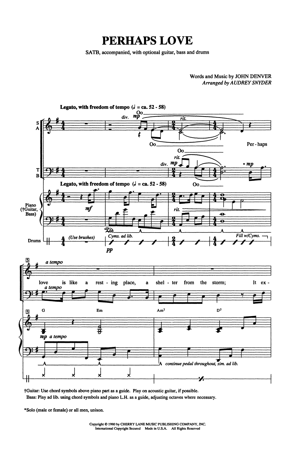 Produktgalerie: Seite 1 von 1 Perhaps Love (arr. Audrey Snyder), John Denver, Chor