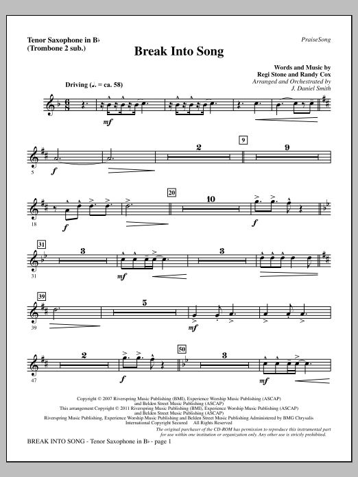 Produktgalerie: Seite 1 von 1 Break Into Song - Tenor Sax (sub. Tbn 2), J. Daniel Smith, Chor
