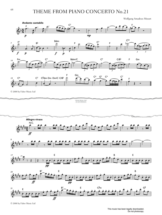 Product gallery: Page 1 of 1 Theme from Piano Concerto K. 467, Wolfgang Amadeus Mozart