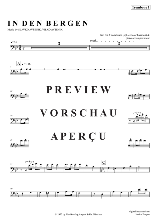 Product gallery: Page 9 of 21 In Den Bergen , Avsenik, Slavko, (Trombone Trio + Piano)