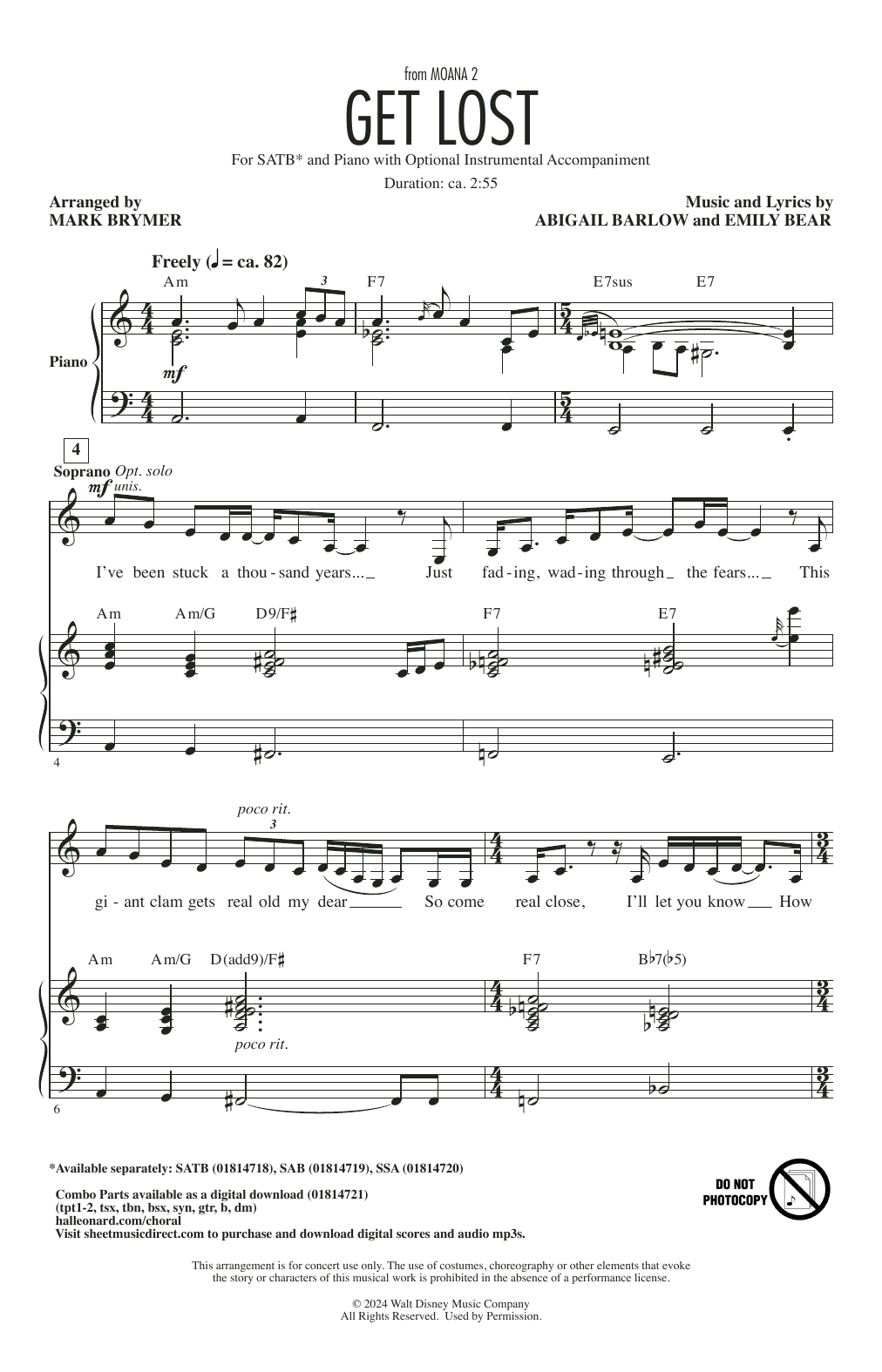 Product picture to: Get Lost (from Moana 2) (arr. Mark Brymer)