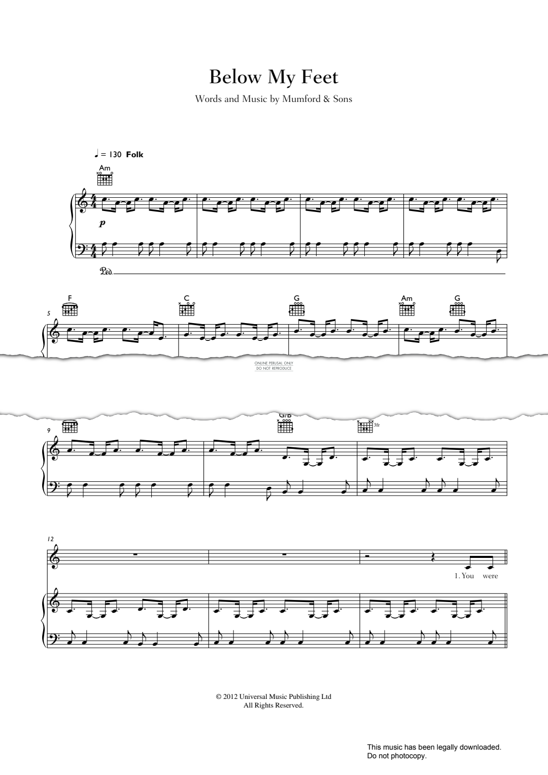 Produktgalerie: Seite 1 von 1 Below My Feet, Mumford & Sons, Gesang, Gitarre, Klavier