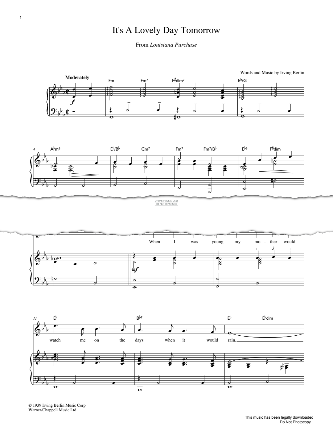 Produktgalerie: Seite 1 von 1 It's A Lovely Day Tomorrow, Irving Berlin, Gesang, Klavier