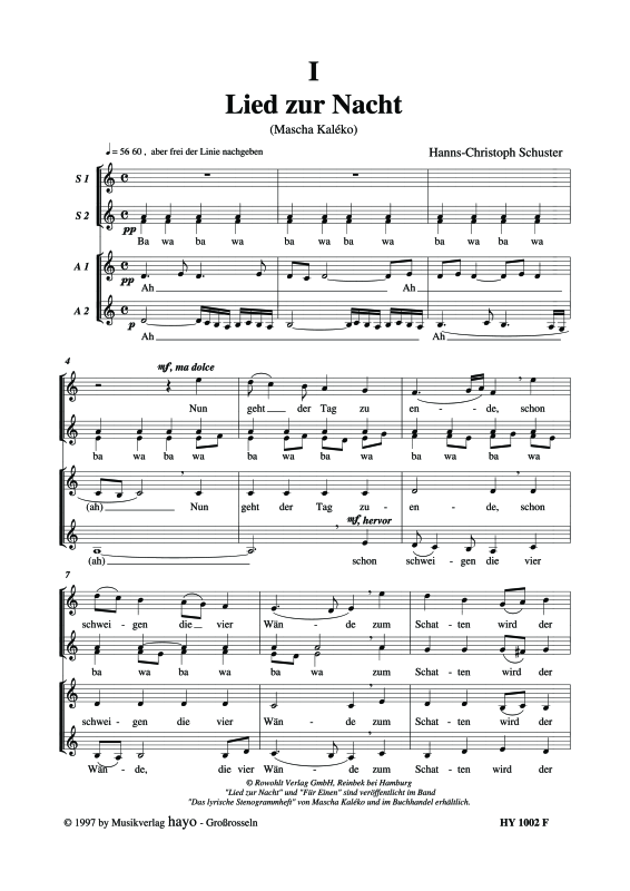 Product gallery: Page 1 of 11 Zwei Chansons (Lied zur Nacht, Für Einen), , (female choir SSAA)