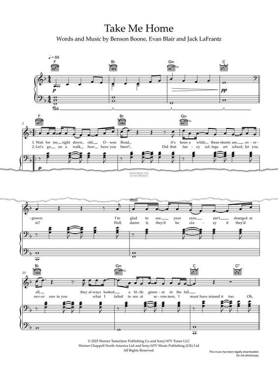 Produktgalerie: Seite 1 von 1 Take Me Home, Benson Boone, Gesang, Gitarre, Klavier