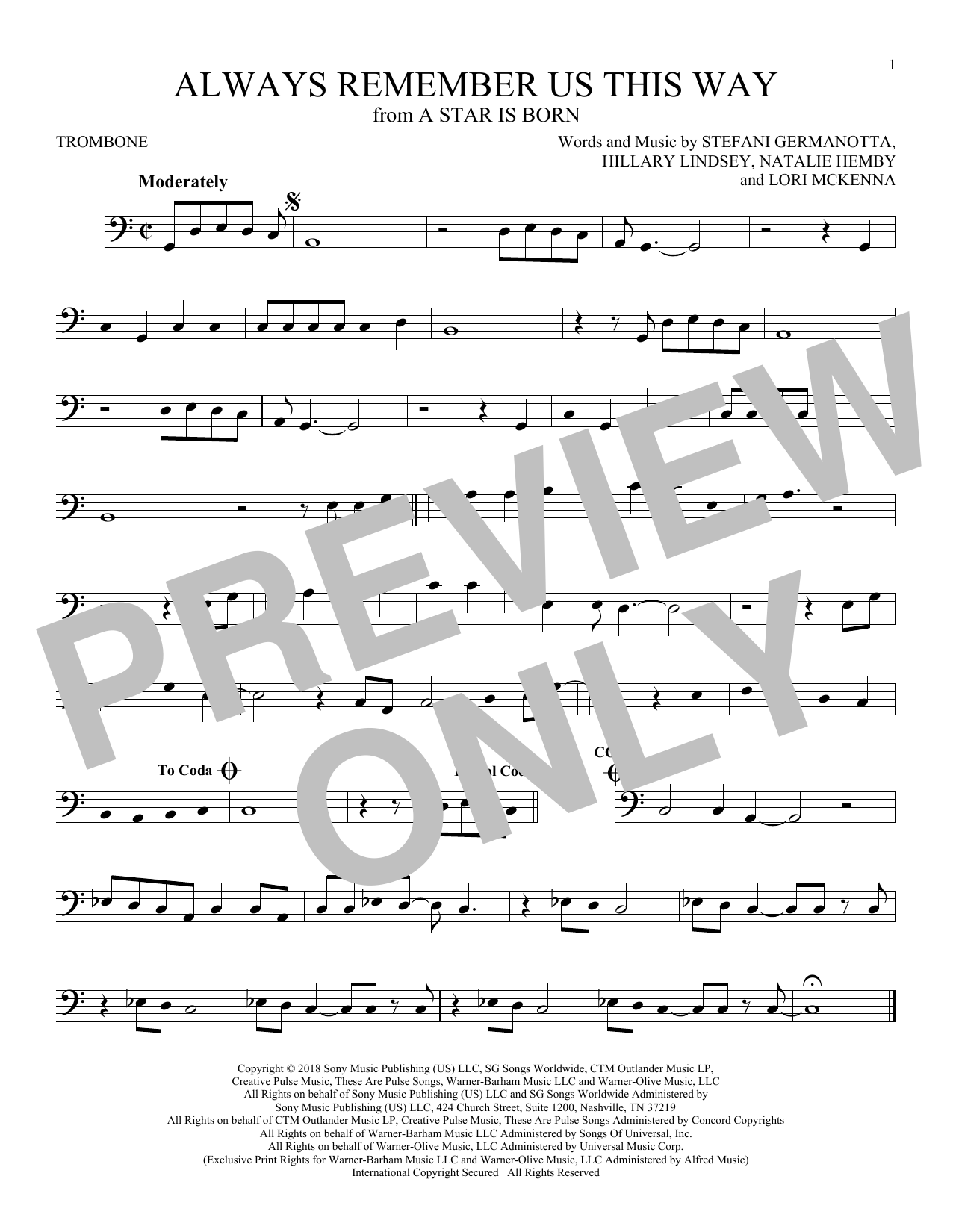 Product gallery: Page 1 of 1 Always Remember Us This Way (from A Star Is Born), Lady Gaga