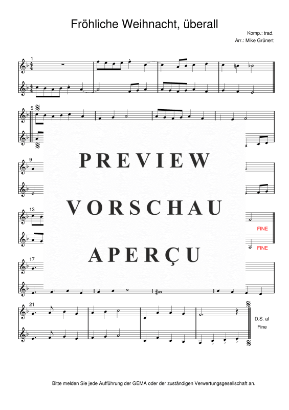 gallery: Deutsche Weihnachtslieder, , 15 Duette für 2 Trompeten oder Instrumente in B