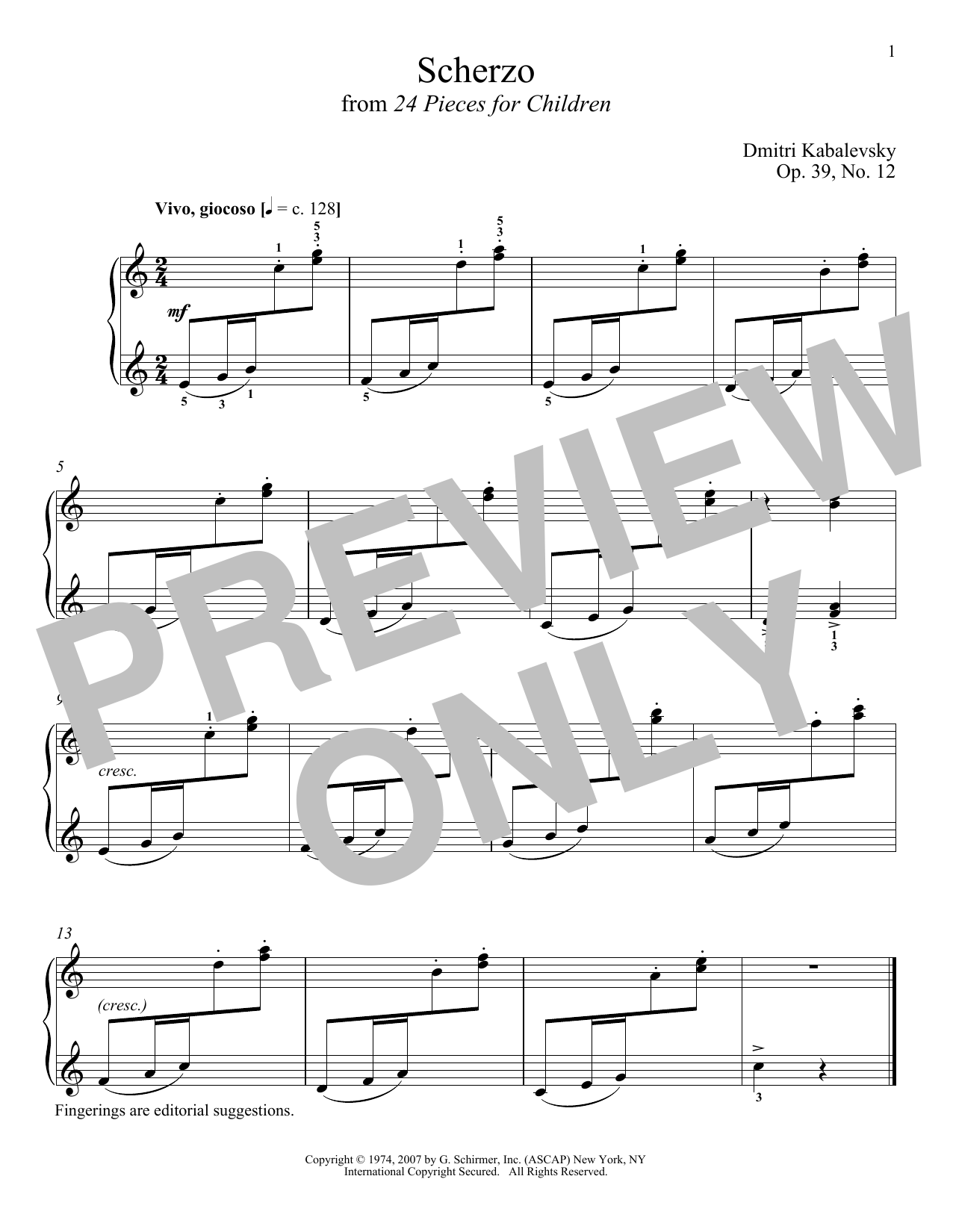 Product gallery: Page 1 of 1 Scherzo, Op. 39, No. 12, Dmitri Kabalevsky