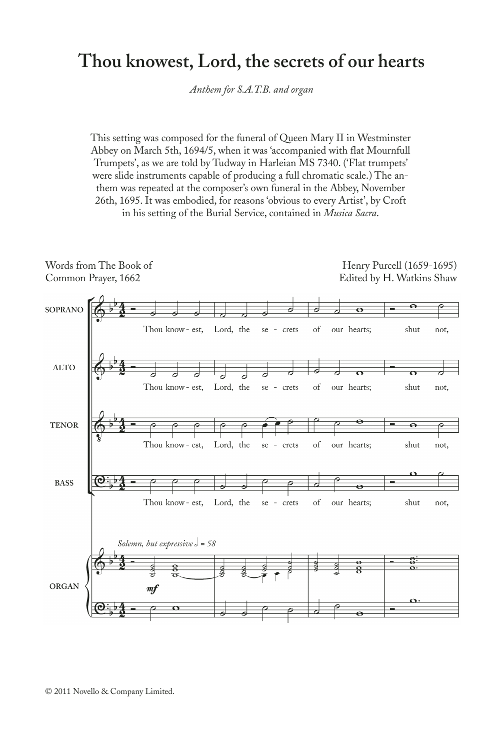 Product gallery: Page 1 of 1 Thou Knowest, Lord, The Secrets Of Our Hearts, Henry Purcell